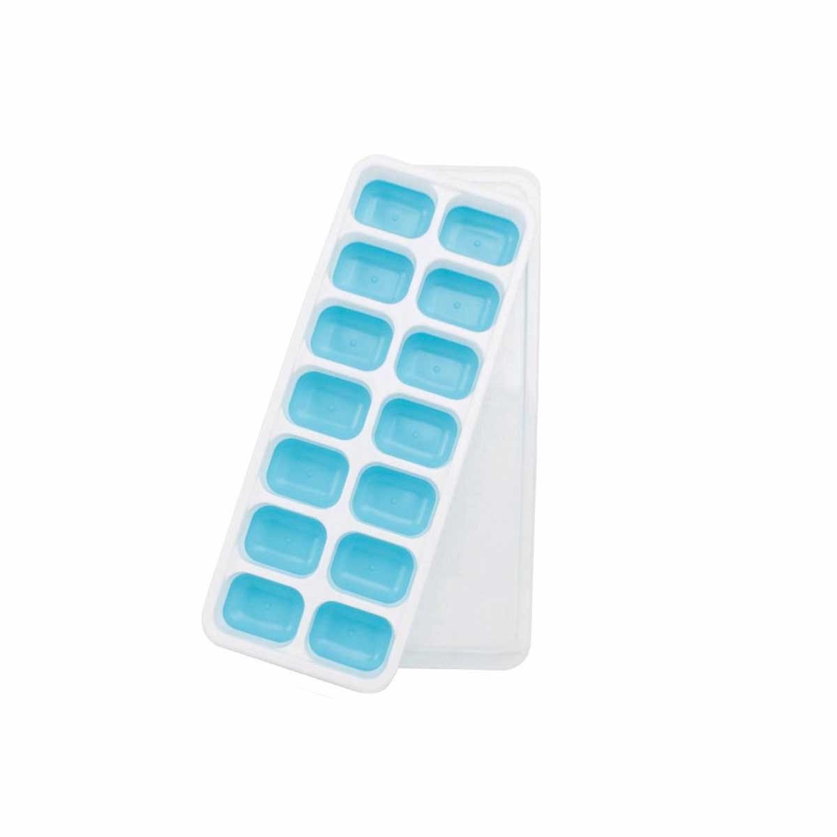 IJsblokjes vorm - IJsklontjes mal - Makkelijk uitduwen - 14 blokjes - IJs blokjes maken - Ice cube tray - Ice mold - Met deksel - Siliconen - Blauw - Jonyx