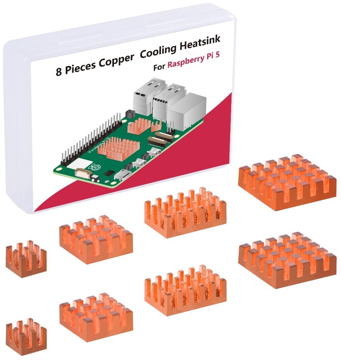 Store_8 - Koperen warmtewisselaars - CPU-koelers - Snel warmteabsorberend - 8 stuks - Thermisch geleidend kleefband - Ideaal voor Raspberry Pi 5 - ...