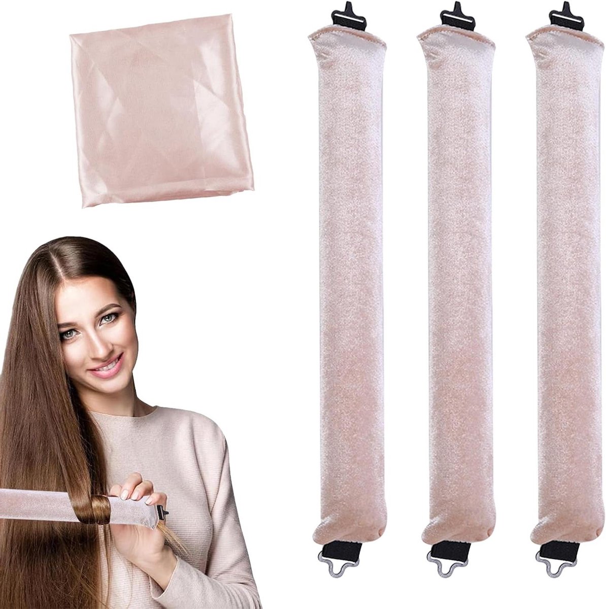 Krullen Zonder Hitte - Krulband Set - Haar Stylen - Strijkvrij Ontwerp - 3 Stuks - Beige