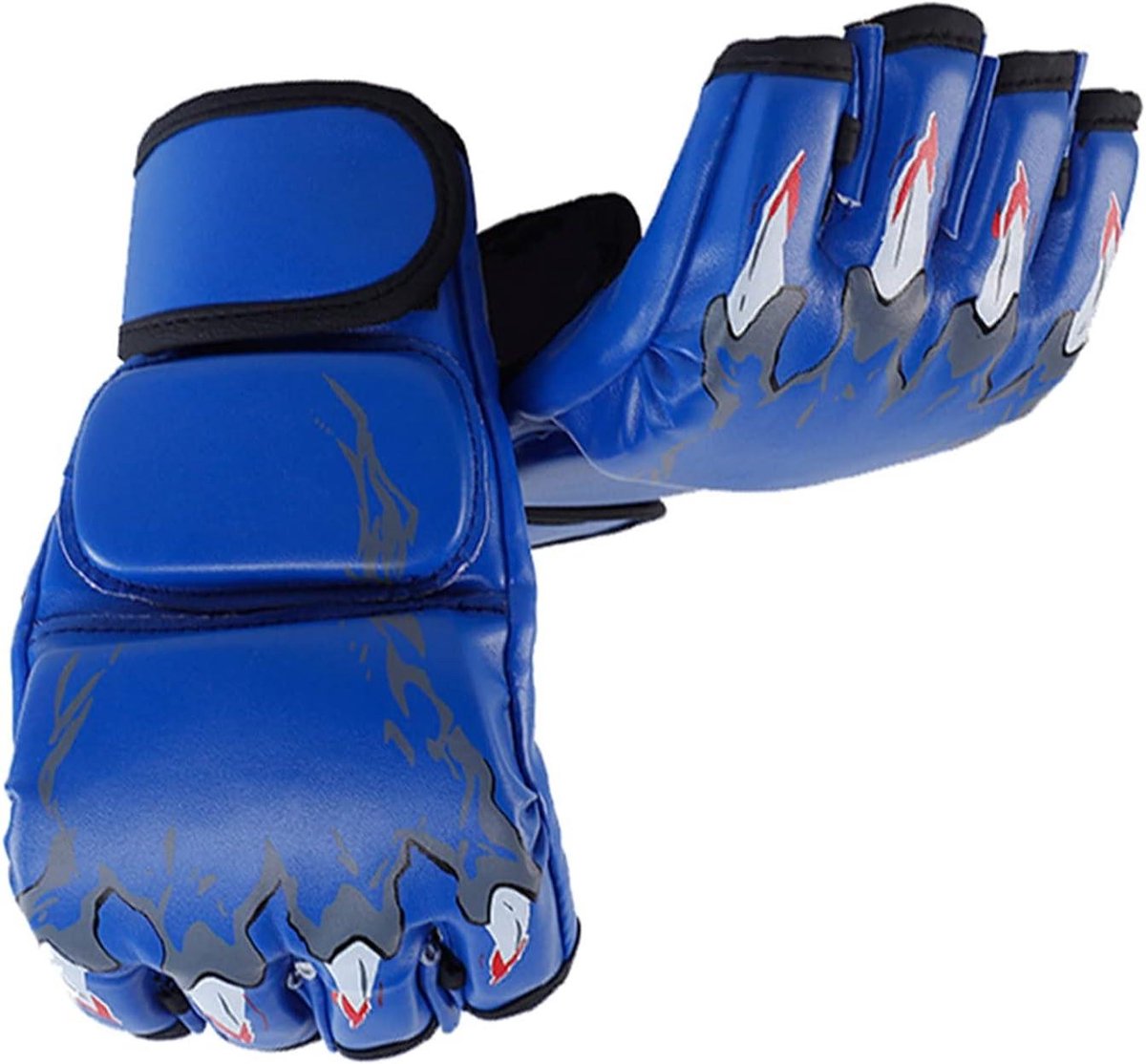Bokshandschoenen Halve Vingers - Kickbokshandschoenen Trainingshandschoenen - Vechtsport Training - Verstelbare Polsband - 24 x 13 cm - Tijgerklauw Blauw