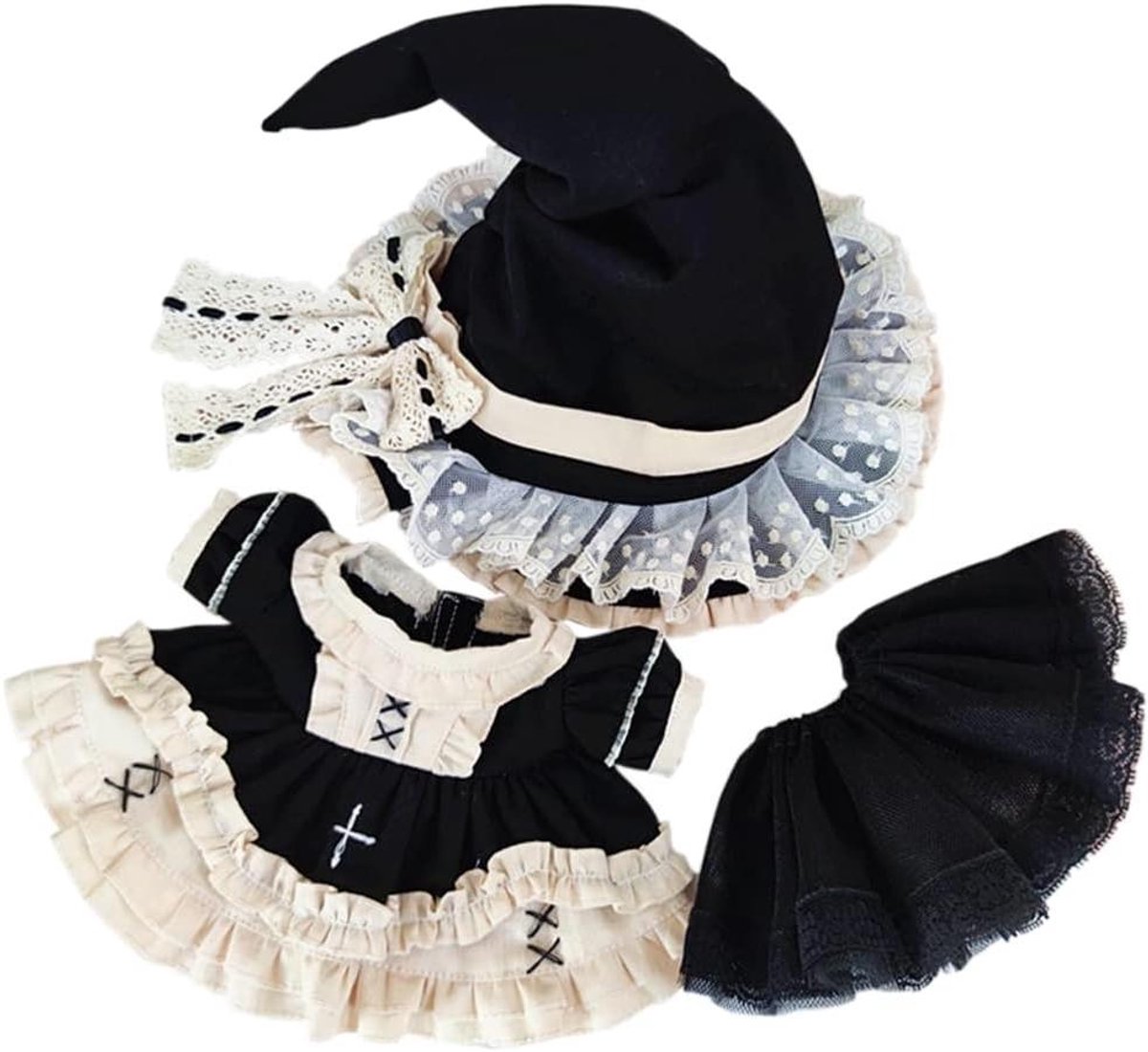 Pluchen Pop Kleding - Mini Heksen Outfit - Verkleden Speelgoed - 3-Delige Set - 8 Inch - Niet gespecificeerd