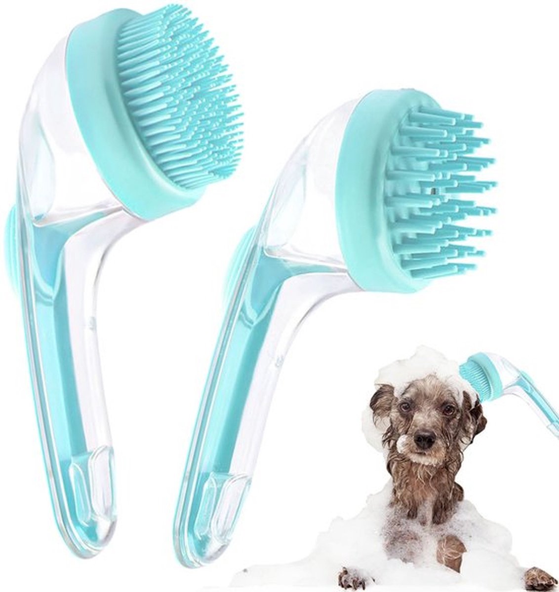 Dierenborstel - Badborstel voor huisdieren - 2 Stuks Hondenshampoo Borstel Bubble Maker - 2-in-1 Hondenbadborstel met Ingebouwde Shampoo Dispenser - Hondenbadborstel voor het wassen en verzorgen van honden en katten met lange en korte haren (blauw)