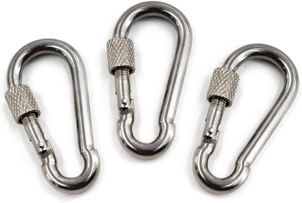 Veer Kliksleutelhanger - Schroefsluiting Haak - Buitenactiviteiten Bevestigen - Roestvrij Staal - M10 3/8" 3 Stuks - Zilver