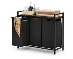 CYRO - Wasmand 3 Vakken - Wassorteerder - Wasmand Zwart - Wasmand Kast - 3 Oxford Stof Zakken - Uitschuifbaar - 114L - Zwart