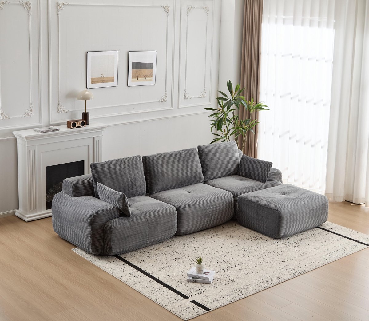 Multifunctionele Corduroy Slaapbank – Opvouwbaar met 2 Armleuningen – 4-in-1 Design – Geschikt voor 3 Personen – Flexibele Opstelling – Te Gebruiken als Logeerbed, Bank en Ligstoel – Woonkamer/Slaapkamer –Grijs