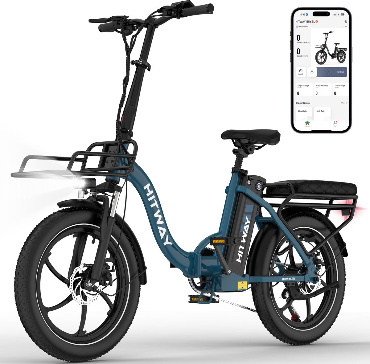 Hitway Elektrische Fiets BK6SL1 - Trendy 20*3.0 Inch Fat Tire City Commuter EBike met Afneembare 36V 15.6 Ah Lithium Batterij - Opvouwbaar Mountain E-Bike met 250W Motor - 7 Versnellingen - IP54 Waterdicht