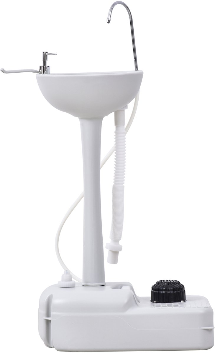 Killogood Wasbak handwasbak mobiele wastafel, draagbaar, incl. wielen, 51 cm x 33.5 cm x 103cm, wit