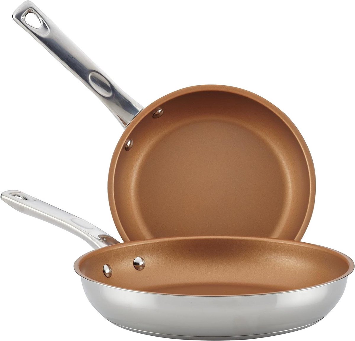Roestvrijstalen koekenpan - Koekenpan set - Dagelijks koken - Ovenbestendig tot 500F - 2 Delig - Zilver
