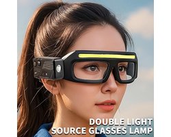 Veiligheidsbril met dubbele LED-verlichting, IPX4 waterdicht, USB Type-C opladen, hoofdlamp met bewegingssensor