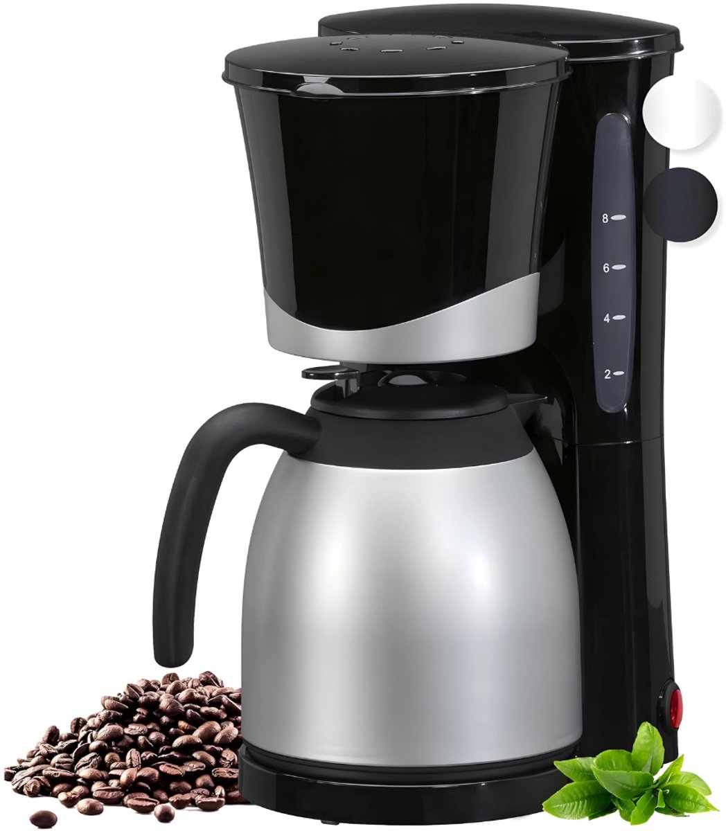 Quvo® Koffiezetapparaat met Thermoskan - Koffiezetapparaat voor 10 Kopjes - Anti Drup - 1L - Zwart/Zilver - 37cm x 28cm x 20cm