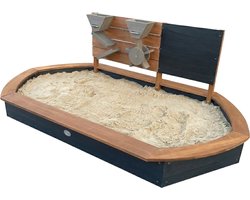 AXI Joey Zandbak 158 x 91 x 57 cm Bruin/antraciet – Met Speelwand en Krijtbord – Ovale Zandbak - Met Hoes en Grondzeil – FSC 100% Hemlock Hout