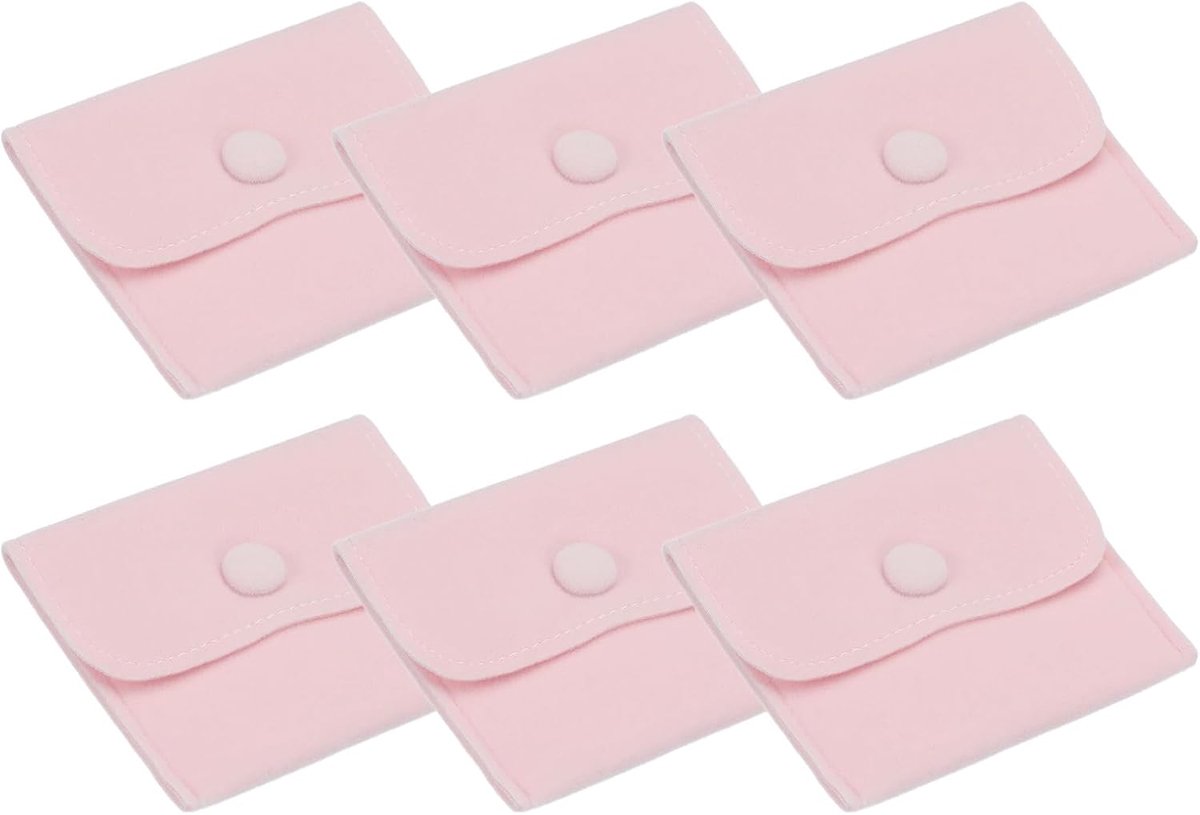 10 x 7 cm sieradenzakje - 6 stuks zachte fluwelen zakjes met drukknoop - draagbare opslag voor ringen - ketting - armband - oorbel - lichtroze - sieradenopslag - fluwelen zakjes