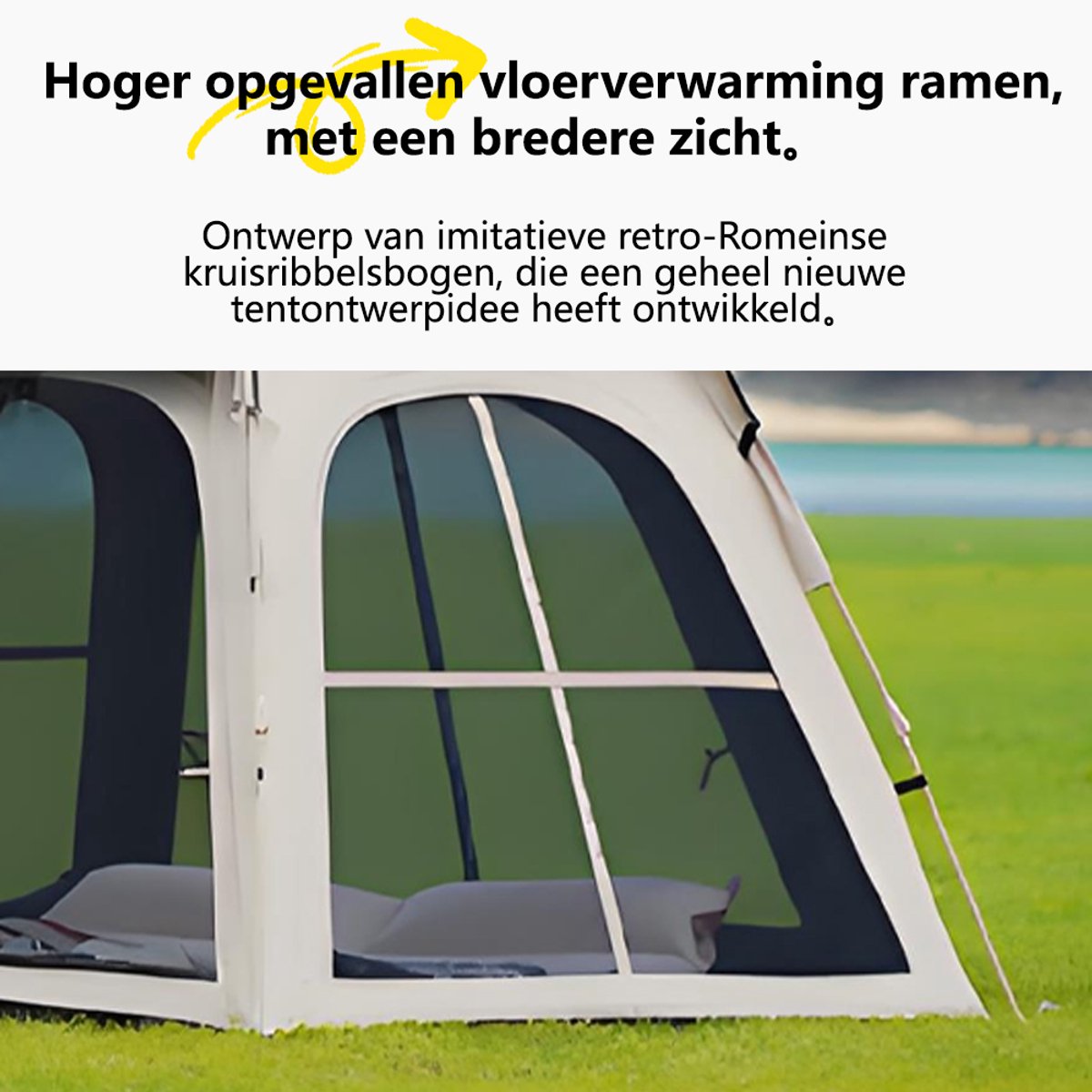 Pop-up Familietent met XXL Zonnescherm - 4-Persoons Koepeltent - Opzetten in 3 Seconden - Inclusief Voorluifel voor Extra Leefruimte - Kampeertent - pop up tent voor Kamperen - festival tent + Draagtas - Kaki – foto 2