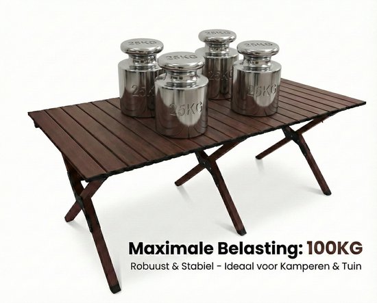 Aluminium Campingtafel 120 cm - Lichtgewicht Roltafel met Houtlook - Opvouwbaar & Compact voor 4-6 Personen - Belastbaar tot 100KG - Opvouwbare tafel Inclusief Draagtas voor Picknick & Tuin - 120x60x45cm - Bruin van Merkloos — afbeelding 5