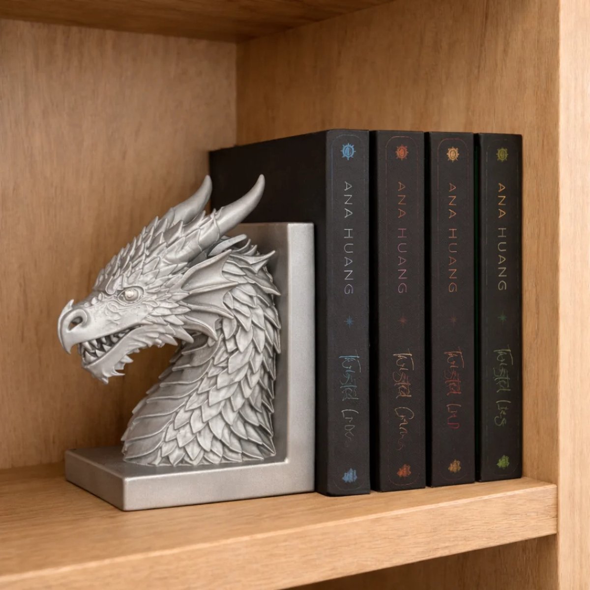 Zilveren Draak Boekensteun – Unieke 3D Print – Fantasy Bookend – Eyecatcher Boekenkast – 17 cm