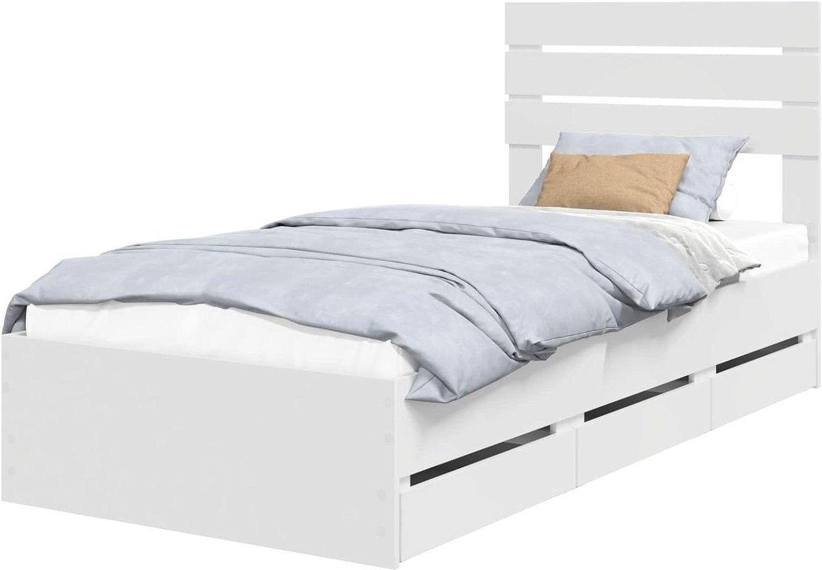 Bedframe met lade - Modern bedframe - Slaapkamer opruimen - Verborgen opbergruimte - 90 x 200 cm - Wit