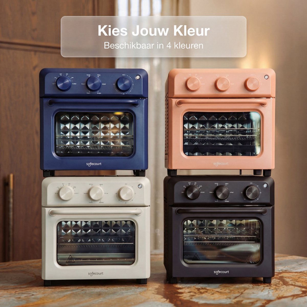 Safecourt 6-in-1 Airfyer oven - 100% PFAS-vrij - 6 programma’s - 80 tot 230 graden - Airfryer, bakken, roosteren, toasten, grillen & opwarmen - Blauw – foto 2