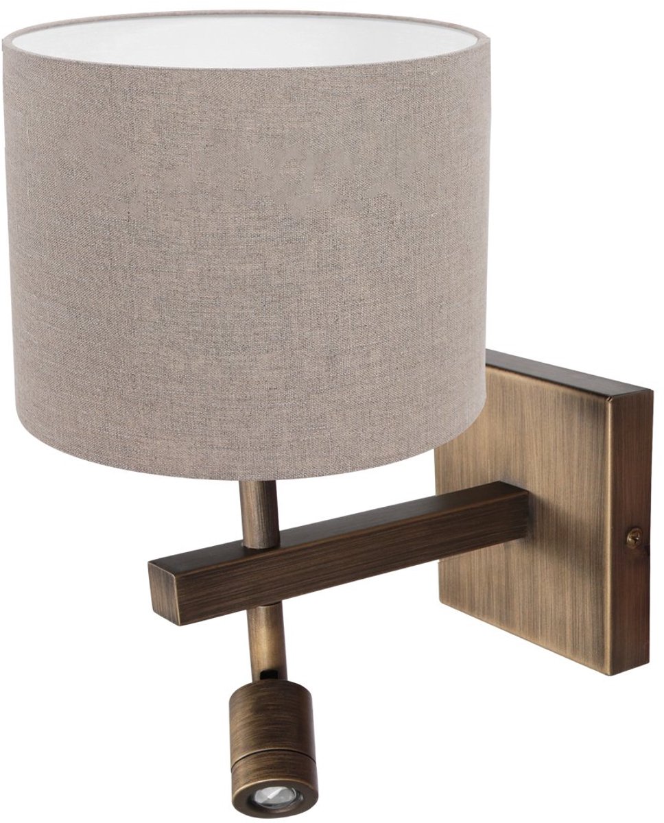 Wandlamp Steinhauer Stang 4892BR van brons met grijze linnen kap, draaibaar en kantelbaar, inclusief apart leeslicht, ideaal voor binnengebruik