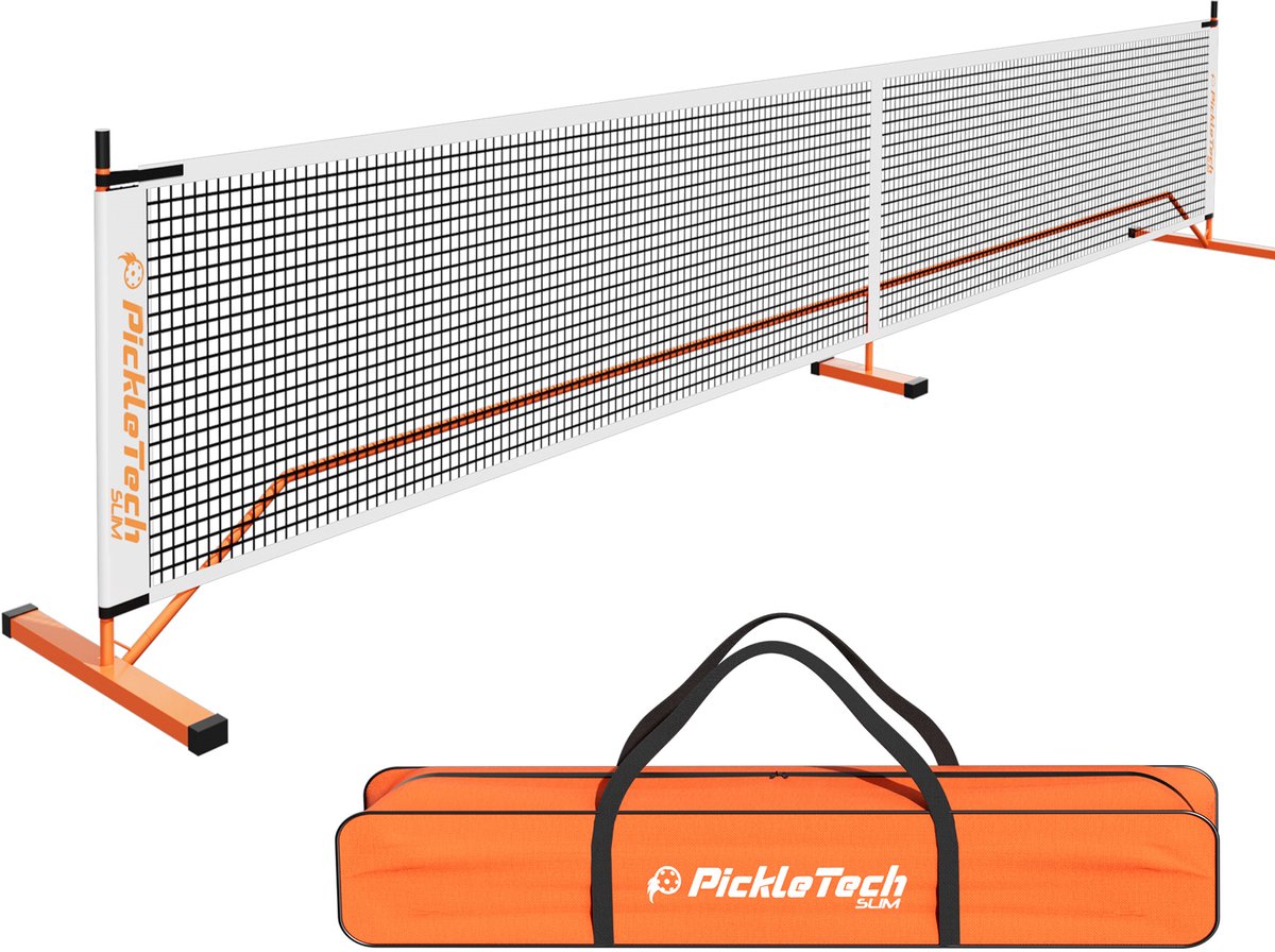 Slim pickleball net Oranje – Draagbaar Compleet Net Set met Tas – Eenvoudig Op te Zetten – AMA Sport