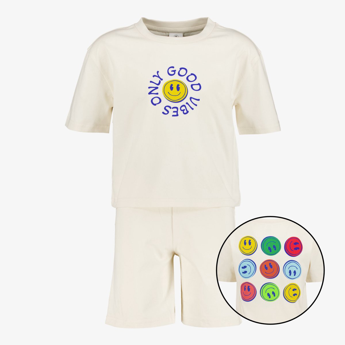 Emoji kinder shortama wit - Maat 122/128