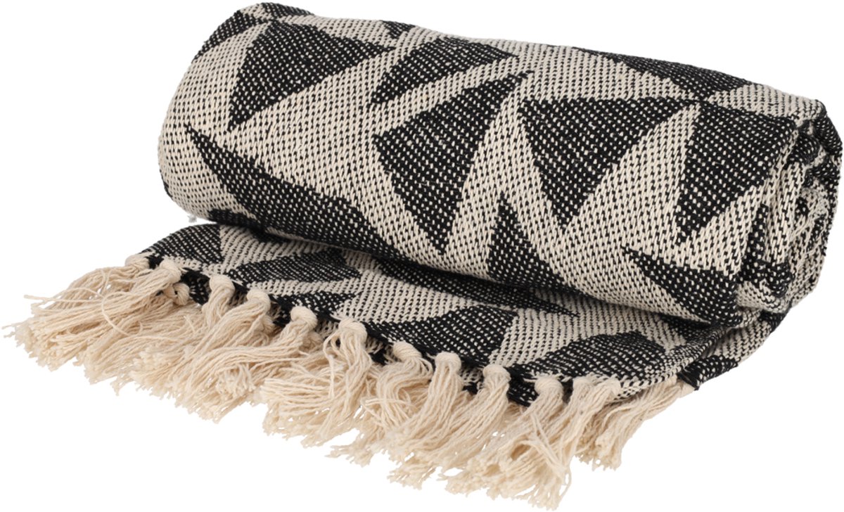 Jens Living Plaid Soof - Gerecycled Katoen - 130 X 180cm - Zwart - met Kwastjes