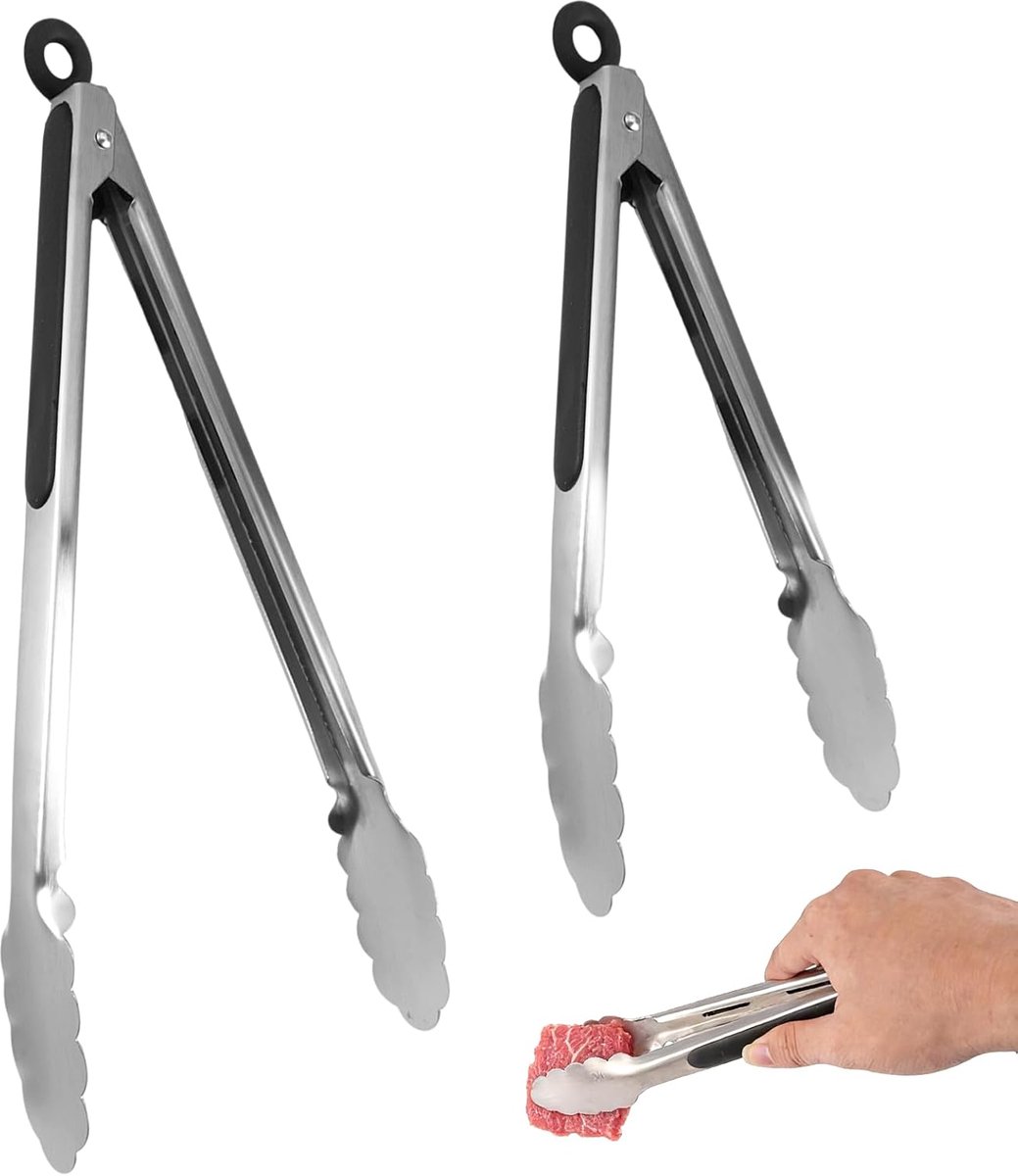 2-Delige Keukentangen Set RVS met Antislip Siliconen – Kook- & Grilltangen 23 & 30.5 cm
