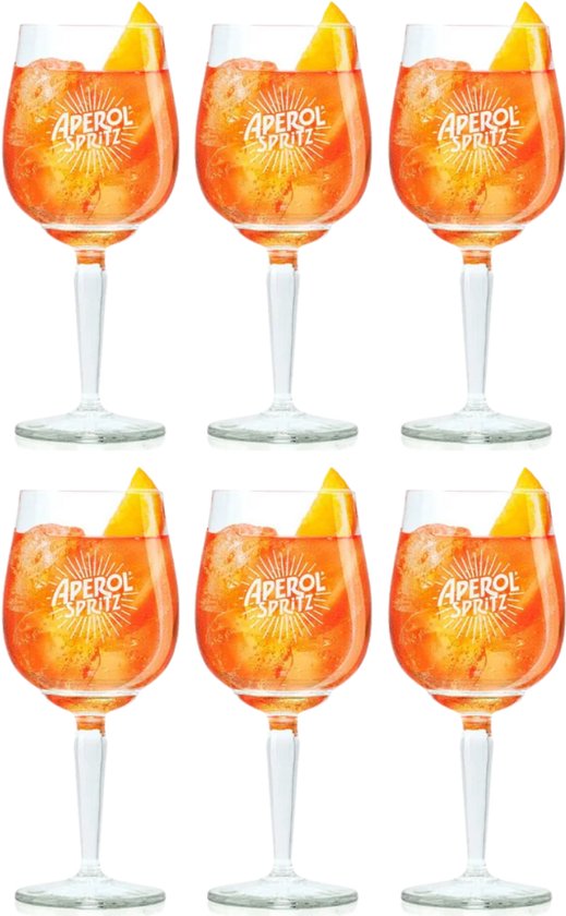 Aperol Spritz Glazen Officieel 450 ml – Set van 6 – Transparant Met Logo Vaatwasserbestendig – Elegant Design