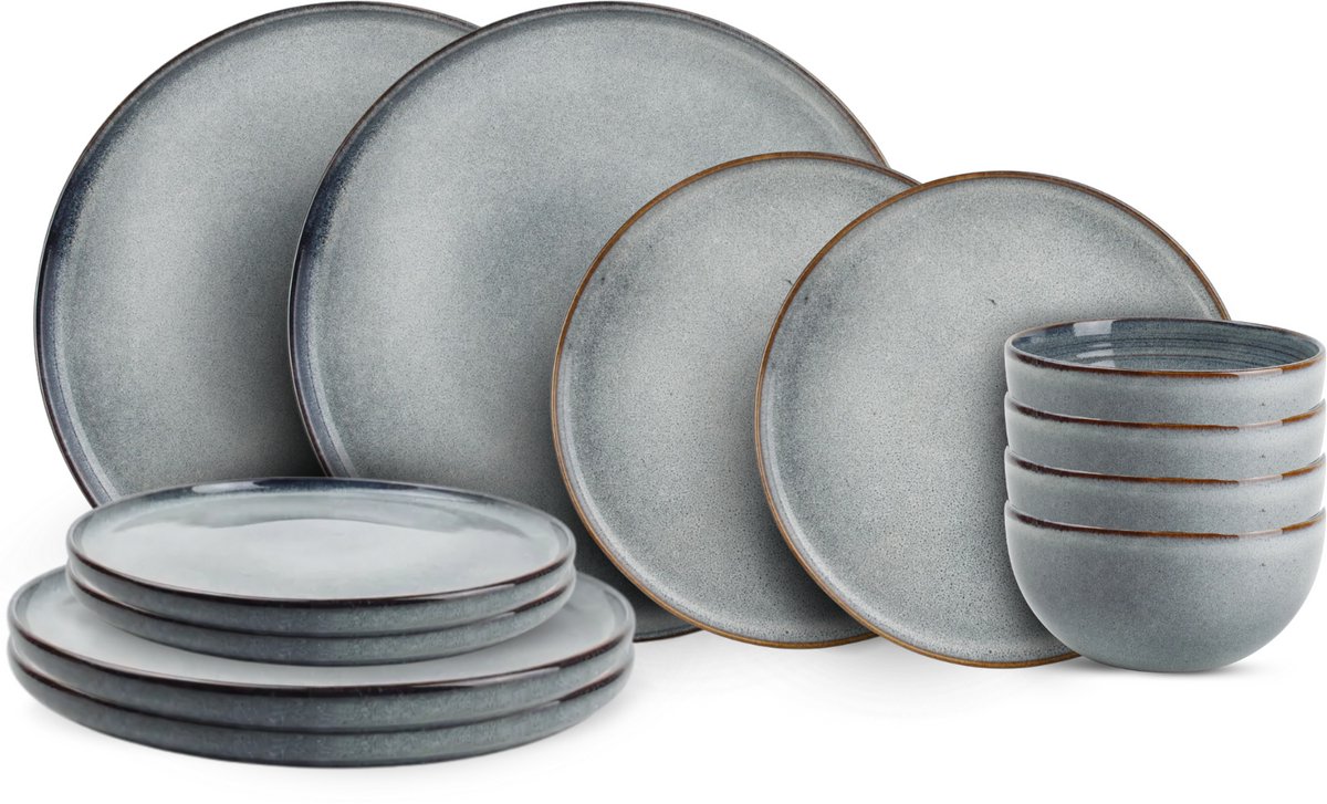 Ona Serviesset Duna Blue 12-delig / 4 personen - 4 dinerborden, 4 ontbijtborden en 4 kommen