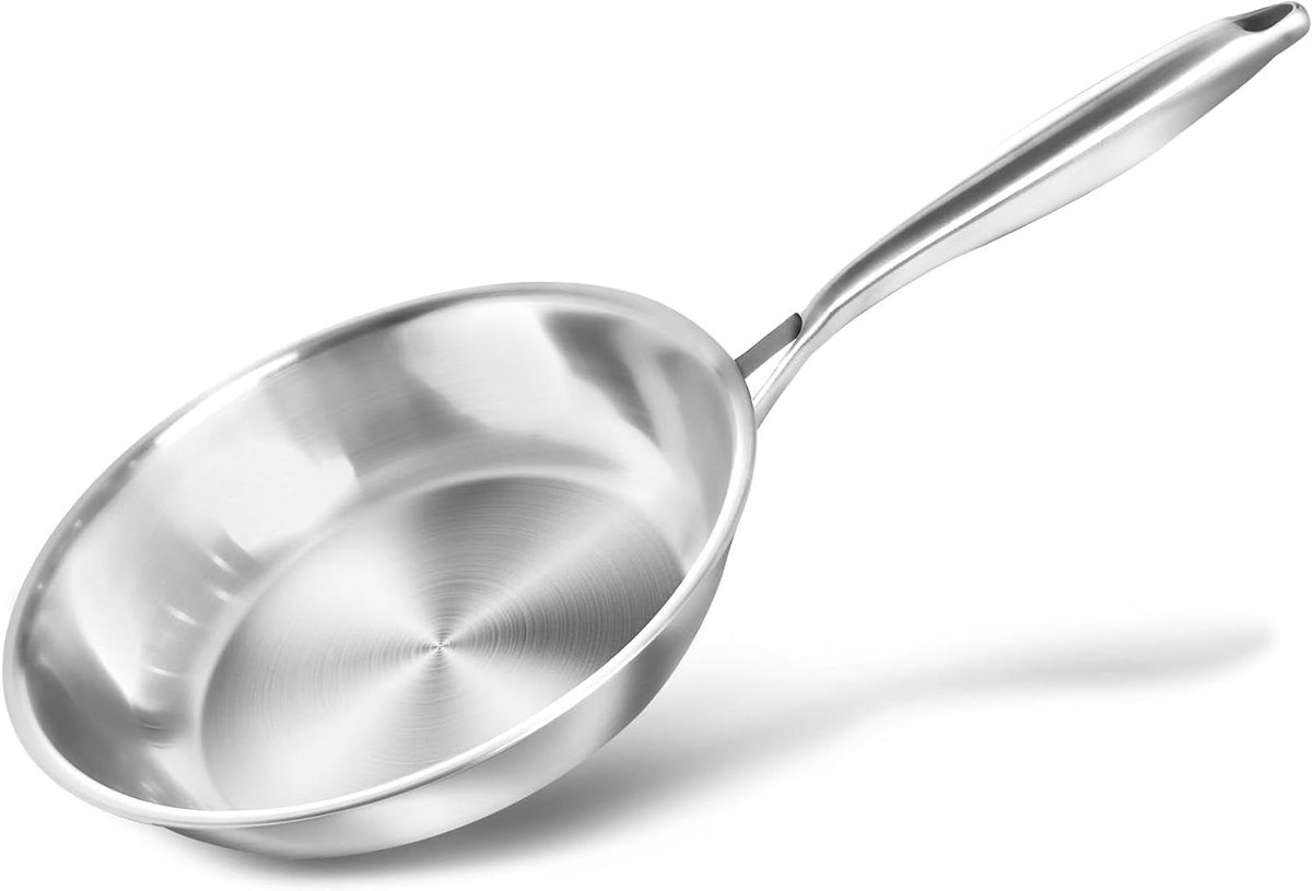 Roestvrijstalen braadpan - Metalen kookpan - Gelijkmatig koken - Universeel kookplaat geschikt - 20 cm - Zilver
