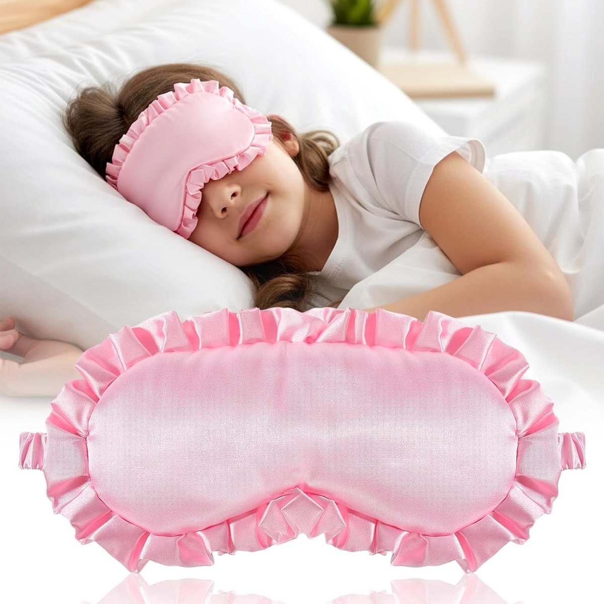 Zijde Slaapmasker voor Dames, Zacht Oogbedekking met Verstelbare Band, Lichtdicht Blinde Oogmasker voor Ontspanning en Reizen
