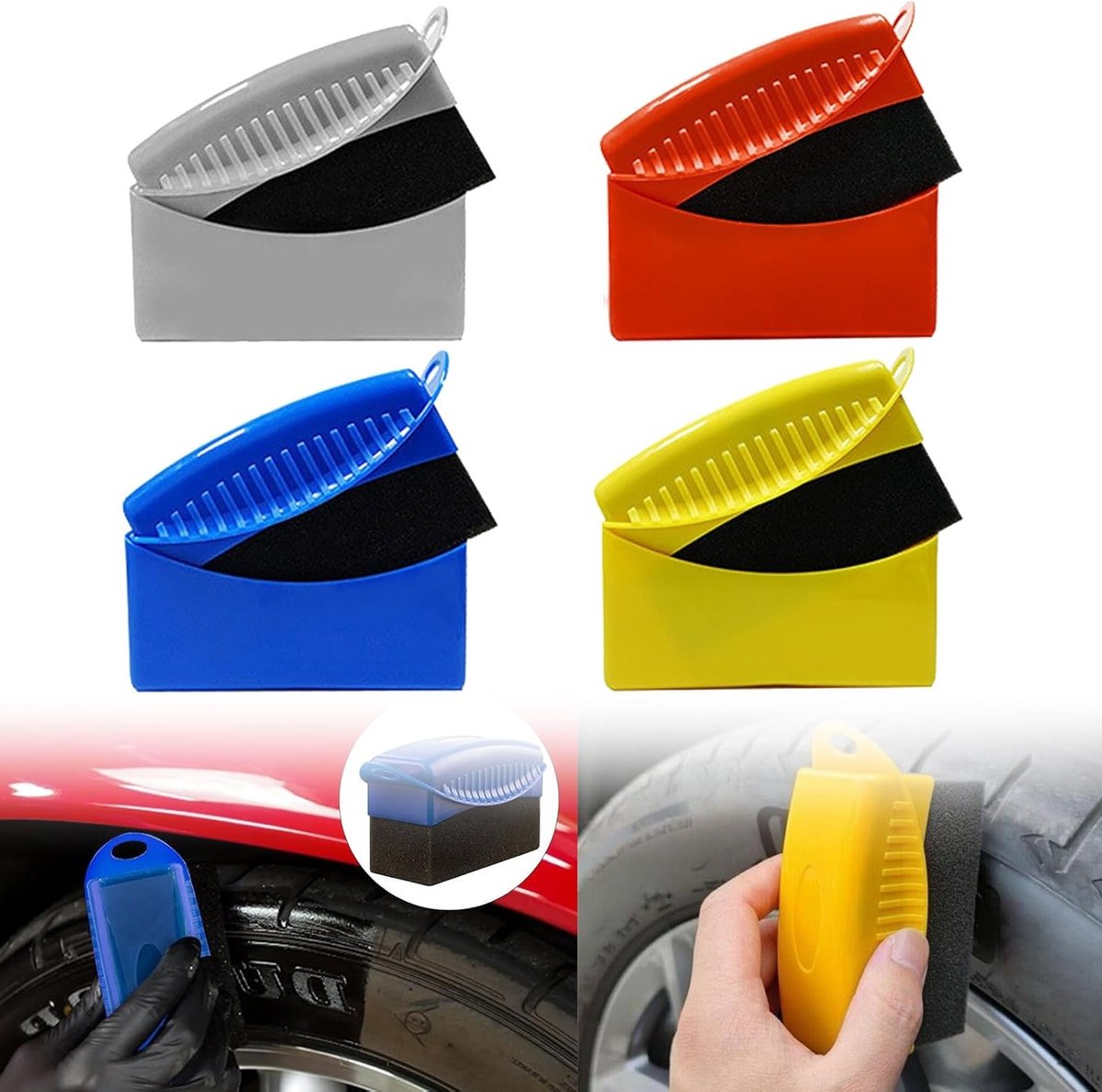Set van 4 Herbruikbare Auto Reinigingsponsen met Deksel - Perfect voor Polijsten en Schoonmaken van Auto's, Trucks en SUV's