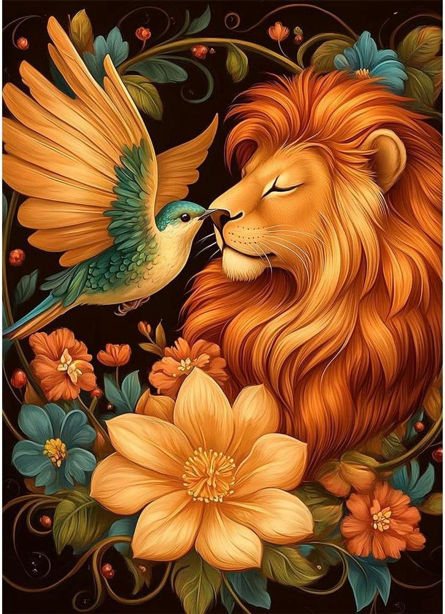 Puzzel 1000 stukjes - Legpuzzel volwassenen - Ontspanning thuis - Professioneel grijskaartmateriaal - 70 x 50 cm - Leeuw en vogel