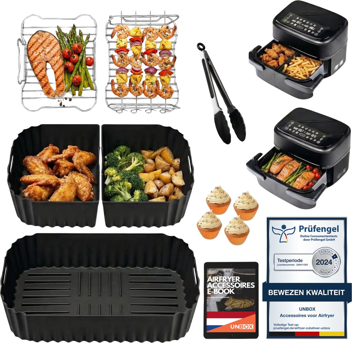 UNBOX Airfryer Accessoires - Geschikt voor Philips 1000 Series Dual Basket Airfryer - NA150/00 - 7,1L - Inclusief Airfryer Siliconen Bakje & e-Receptenboek — afbeelding 1