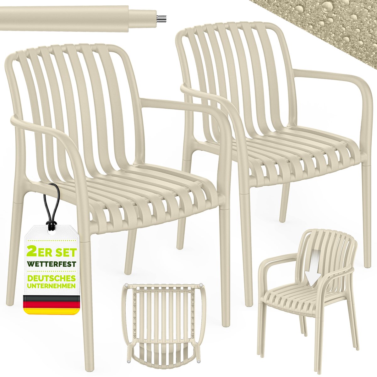 tillvex® Tuinstoelen 2-delige Set Stapelbaar Weerbestendig met Armleuning | Outdoor Stoelen tot 120kg Belastbaar | Tuinstoelen Outdoor | Terrasstoel Tuinmeubelen Balkon Tuin Terras