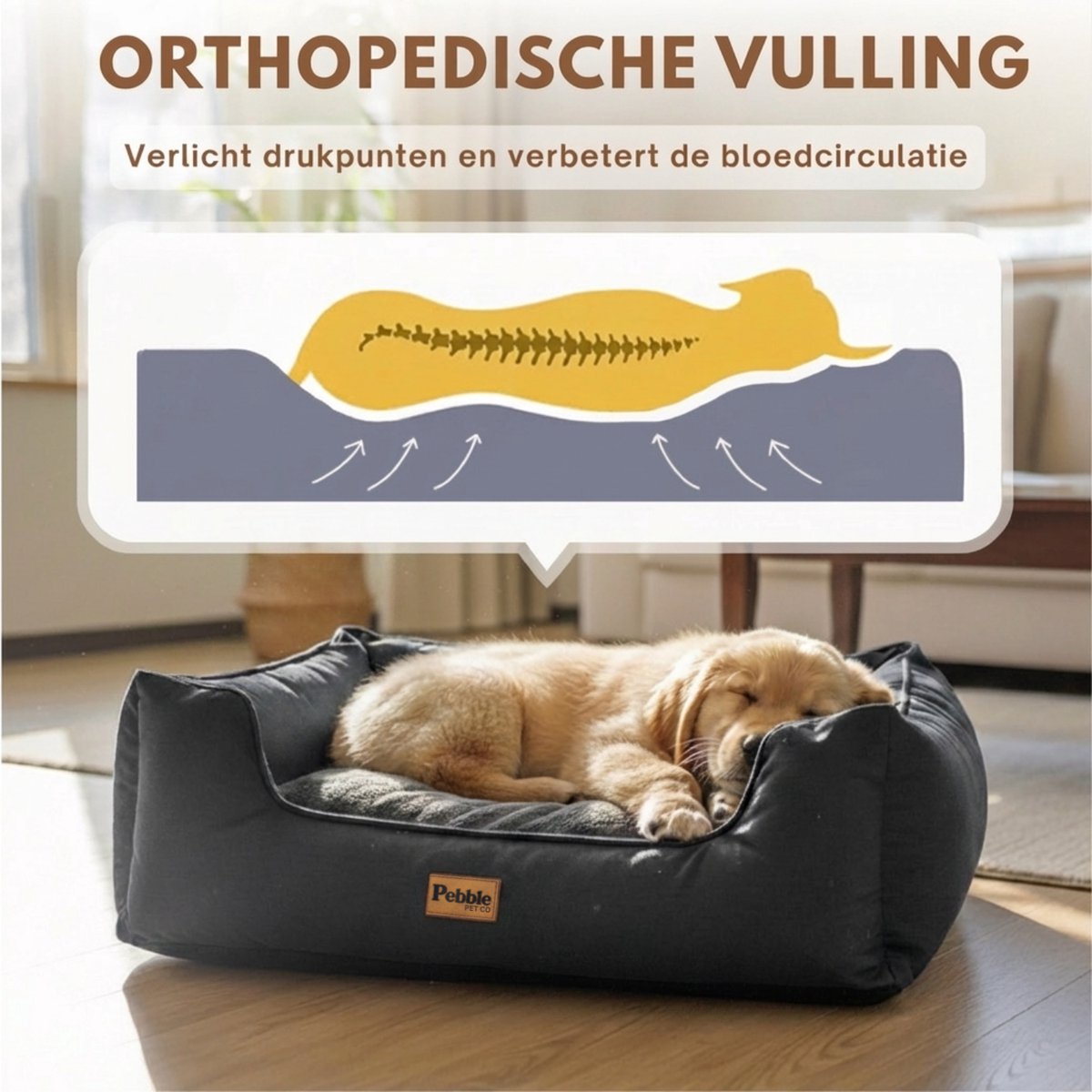 Pebble hondenmand 65 x 56 cm - Grijs - Orthopedisch Wasbaar Hondenbed - M - Stevige hondenmand - Ondersteunend - Hondenkussen – foto 7