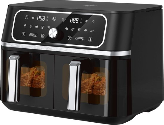 Swiss Haus® AF2309 Dual Airfryer 9L (2x4.5L) – 3100W – Met Kijkvenster – PFAS-vrij – Sync & Match Cook – 10 Programma’s – Dubbele Airfryer – Heteluchtfriteuse – Zwart