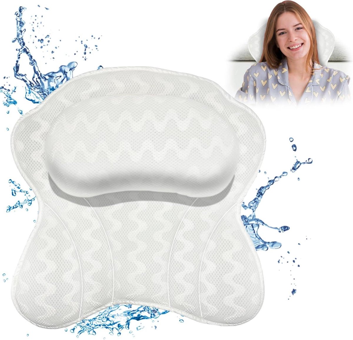 Badkussen Luxe - Spabad Hoofdsteun - Ontspanning in bad - 6 Antislip Zuignappen - 43x43 cm - Kleurrijk