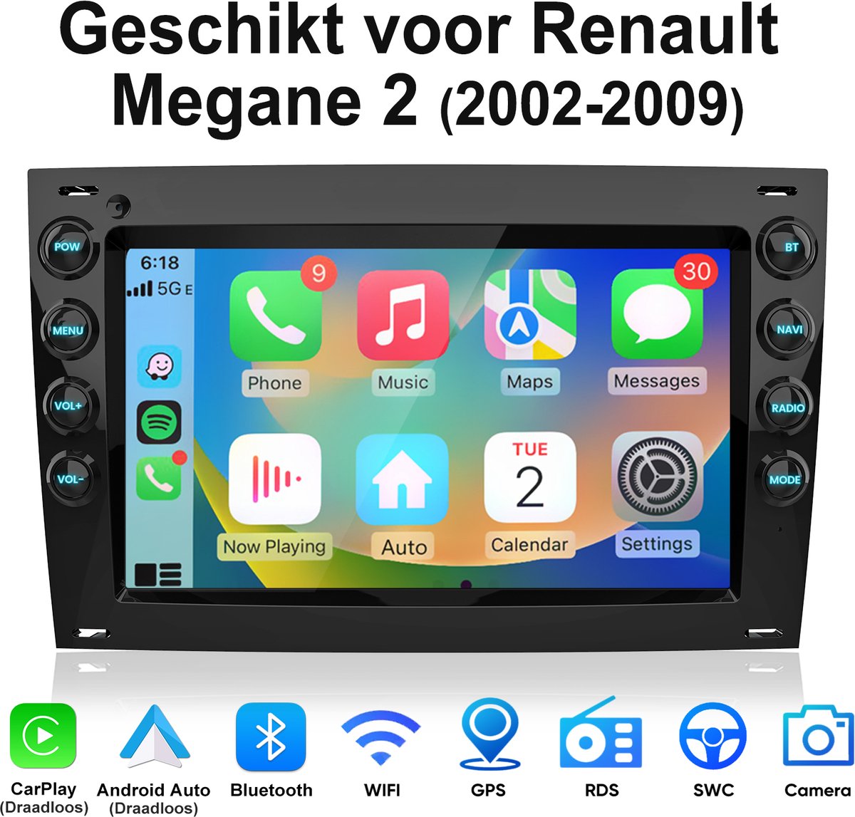 JUNSUN Autoradio met Bluetooth - Geschikt voor Renault Megane II 2002-2009 - Android 15 - Draadloos CarPlay & Android Auto - 7 Inch IPS Touchscreen - Navigatiesysteem - 2GB+64GB - DSP -RDS - Stuurwielbediening- DAB+ - WiFi - USB - Quad-core processor