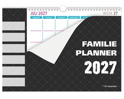 MGPcards - Kalender 18 maanden - Familieplanner 2027 - 6 Namen - Kalender - Familyplanner - Nederlandse en Belgische feestdagen - Juli 2026 tm december 2027 - 34 x 24,5 cm - Zwart