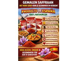 3 SACHETS Gemalen saffraan AZAFRAN MOLIDO …voor stoofschotels, paella, pasta, stoofschotels, vlees, vis, omeletten, zeevruchten. Afvallen. 100% natuurlijk. Kleur, aroma en smaak. Het geheim van een echte mediterrane gezonde keuken. Vervang zout