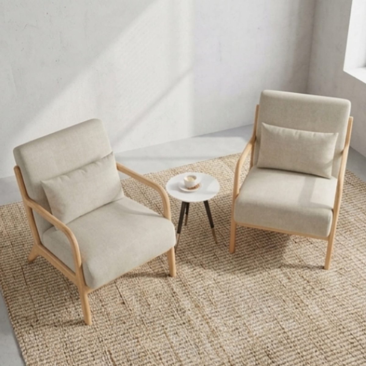 Accentstoel set van 2 80x75x63 cm Lichtgrijs – Moderne Loungestoel met Armleuningen, Kussen & Houten Frame, Comfortabele Leesstoel voor Woonkamer – Urbanhome