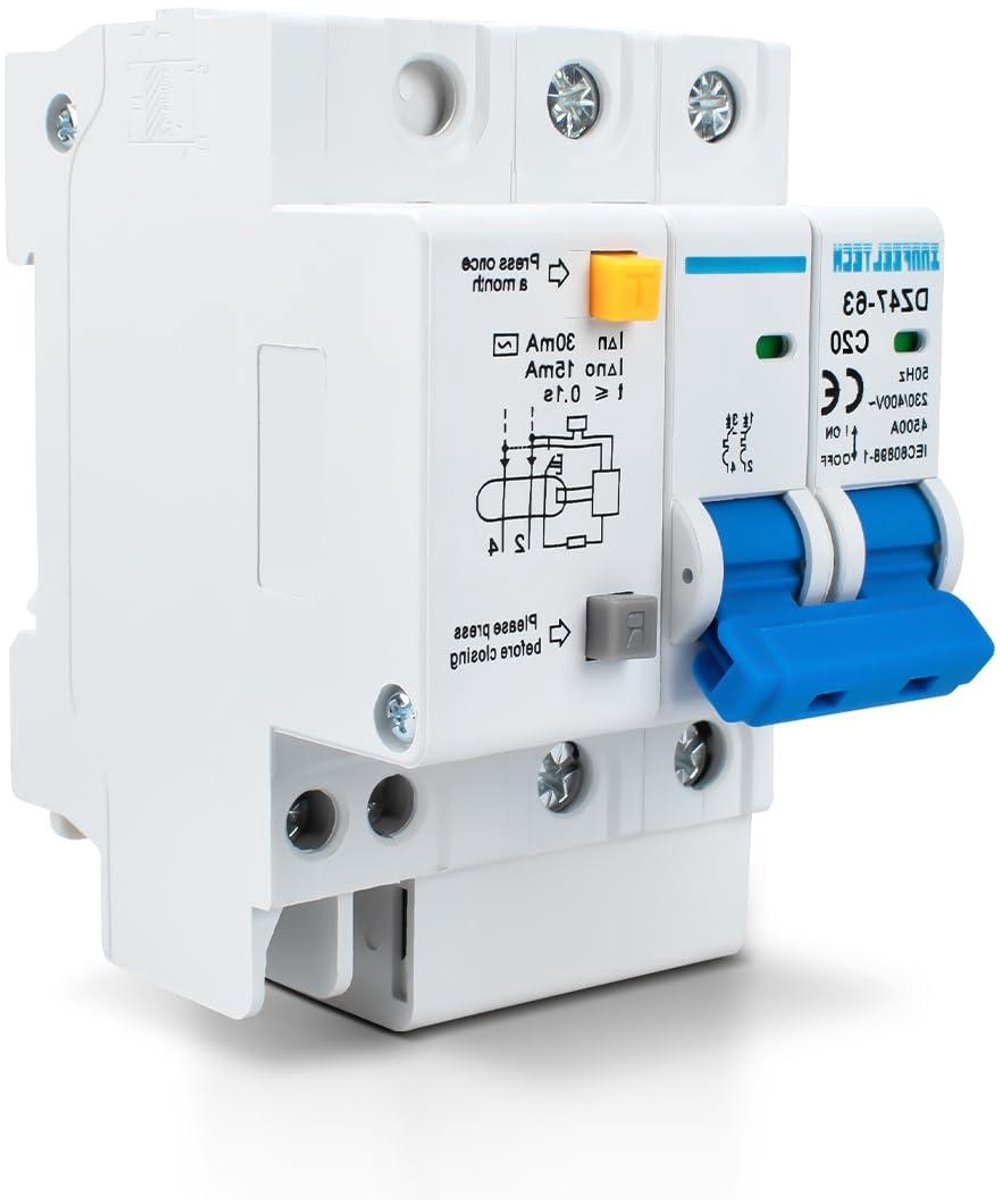 Miniatuur Stroomonderbreker - Automatische Zekering - Overbelasting Bescherming - Lekkage Beveiliging - 20 Amp 230V - Grijs