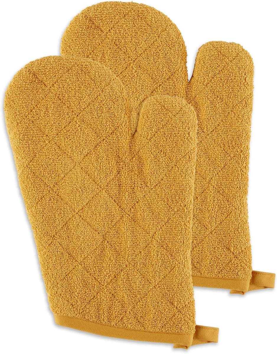 Ovenwanten Set - Keukenwanten Hittebestendig - Veilig Koken - Gewatteerd Katoen - 2 Stuks 18x33 cm - Honing Goud