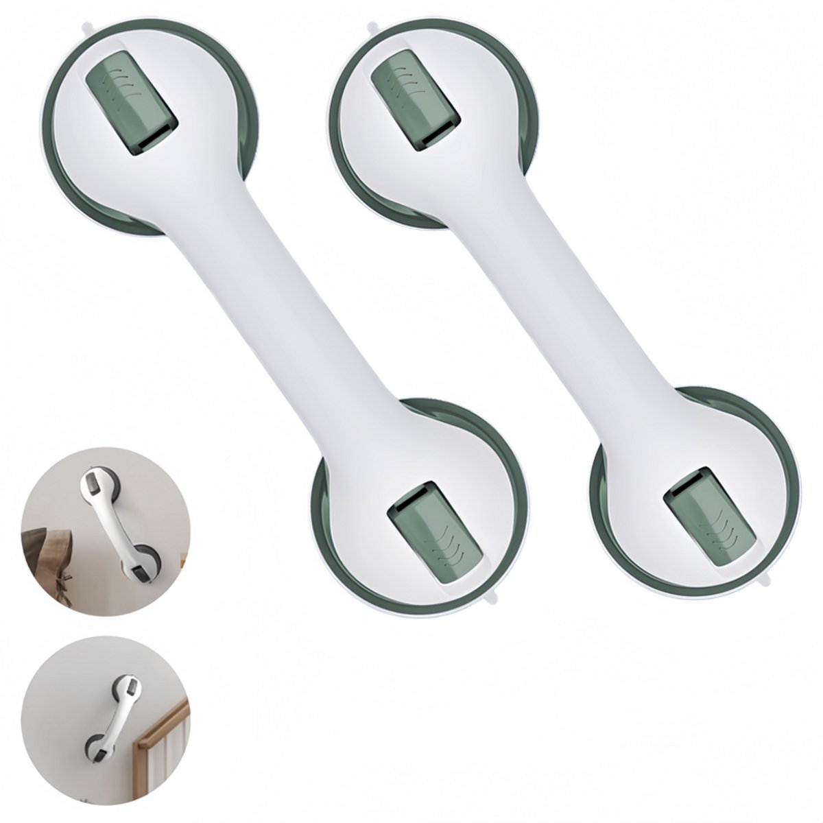 Veiligheidsbeugels voor ouderen (set van 2) — Handgrepen met zuignappen — Veiligheidsleuningen — Deurgrepen voor de badkamer — Duurzaam — Boren niet nodig — Verwijderbaar — 29 x 9,5 cm