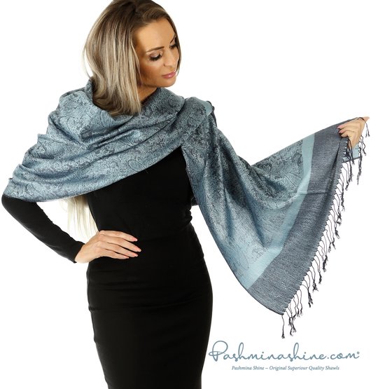 Luxe Sjaal Dames – Paisley Motief –Jeans Blue-Denim-Blauw– Zijdezacht, Warm & Elegant – Dames Heren Sjaal voor Alle Seizoenen-Omslagdoek-Cashmere-Pashmina