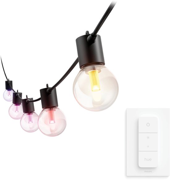Philips Hue Festavia Lichtslinger 20 Globelampen - 14 meter - Wit en Gekleurd Licht - Incl. Hue Dimmer Switch - Hue White and Color Ambiance