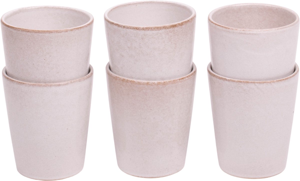Koffiekopjes set van 6 - 250 ml - 6 persoons - Lissabon - Wit met bruine spikkel - Portugees stoneware