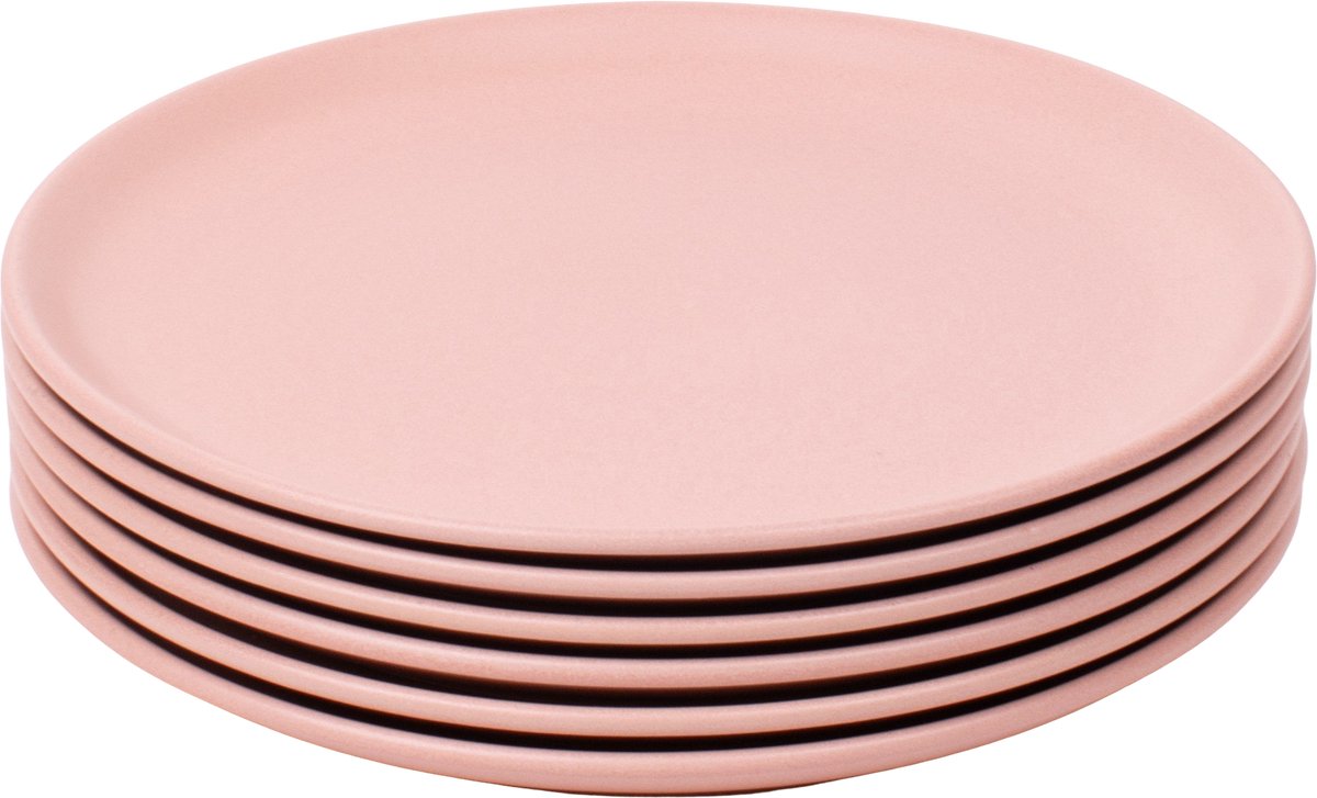 Set van 6 dinerborden - 27 cm - Madeira - roze - Portugees stoneware