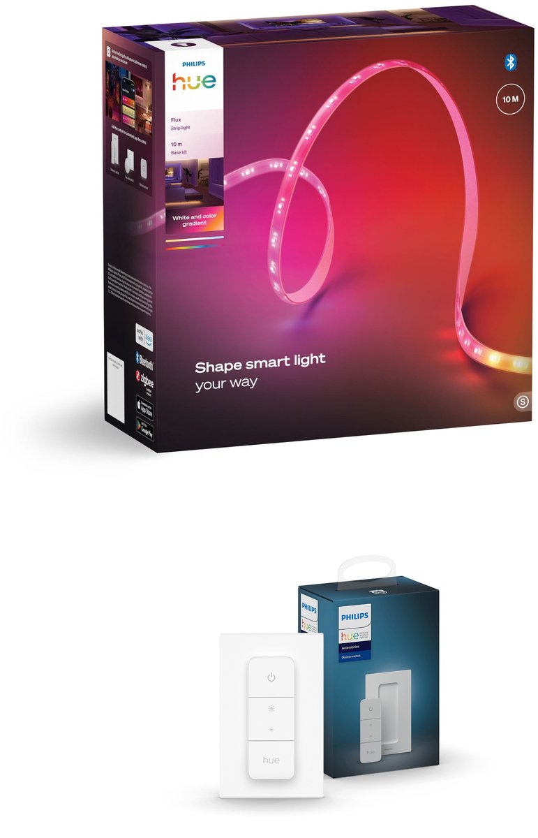 Philips Hue Flux LED strip 10 meter - Wit en Gekleurd Licht - Light Strip - Incl. Hue Dimmer Switch - Hue White and Color Ambiance — afbeelding 7