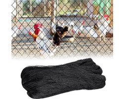 Vogelwerend tuinnet, zwart, 7,5 x 15 meter, geschikt voor boomgaarden, moestuinen en vijvers. Wordt geleverd met plastic grondpinnen en kabelbinders; kan ook gebruikt worden als vijverbeschermingsnet of plantenbeschermingsnet.